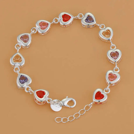 Pulsera de cadena con forma de corazón de plata de ley 925