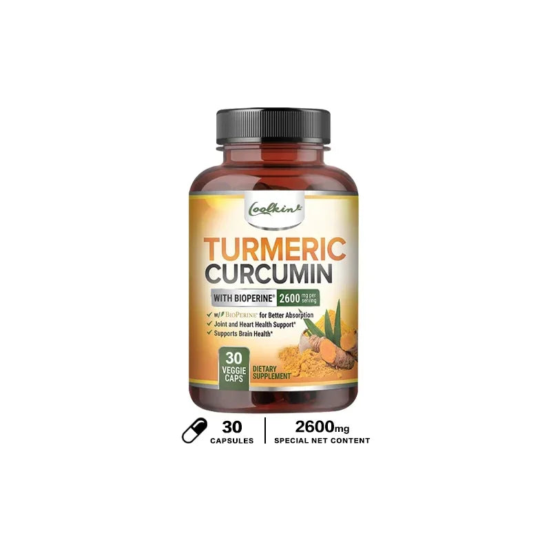 Supplement bottle labeled 'Turmeric Curcumin' with bioflavonoids on a white background