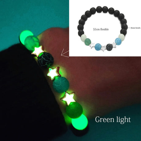 Glowing bracelet with green light on a dark background