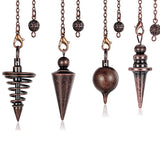 Set of four metallic pendulums on chains against a white background
