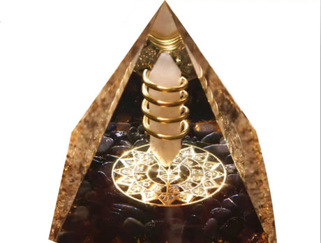 Crystal pyramid with geometric design on a white background, featuring VKTECH branding.