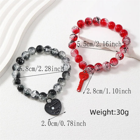 Two beaded bracelets with measurements and weight displayed on a white background