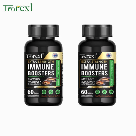 Two bottles of Iroexl Extra Strength Immune Boosters on a white background