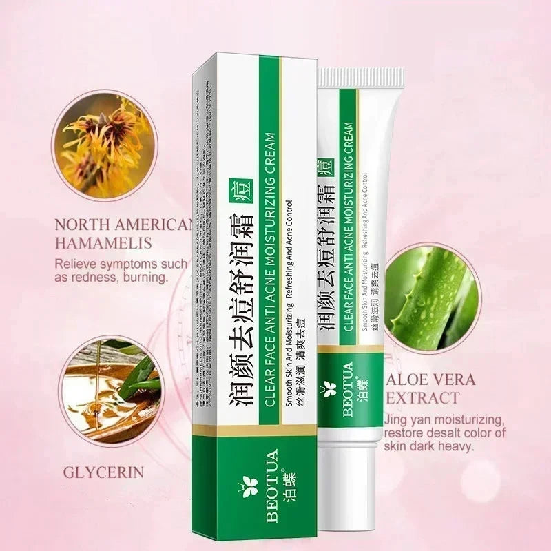 Beotua facial cream packaging with green and white design on a pink background