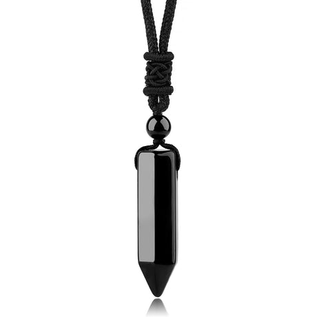 Black pendant necklace on a white background