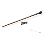 Brown horsewhip with measurement label on a white background