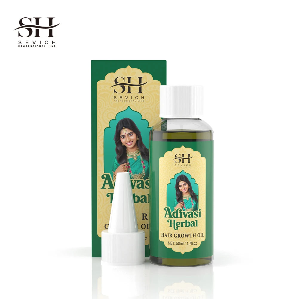 Sevich Adivasi Herbal hair growth oil bottle and packaging on a white background