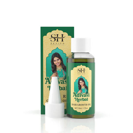 Sevich Adivasi Herbal hair growth oil bottle and packaging on a white background