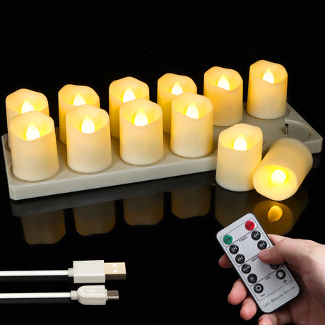 Set of LED candles with a remote control on a black background