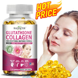 Glutathione Collagen supplement bottle with a woman's face and 'Hot Price' text.