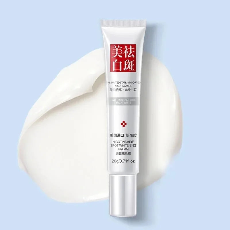 Skincare cream tube with brand logo on a light blue background
