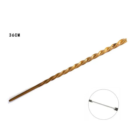 Gold-colored wand with a close-up inset on a white background