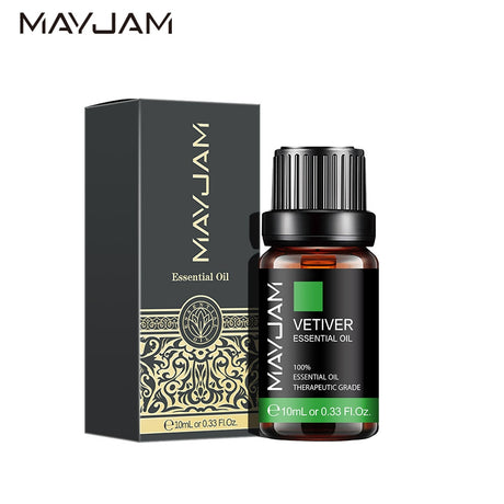 MayJam Vetiver essential oil bottle and packaging on a white background