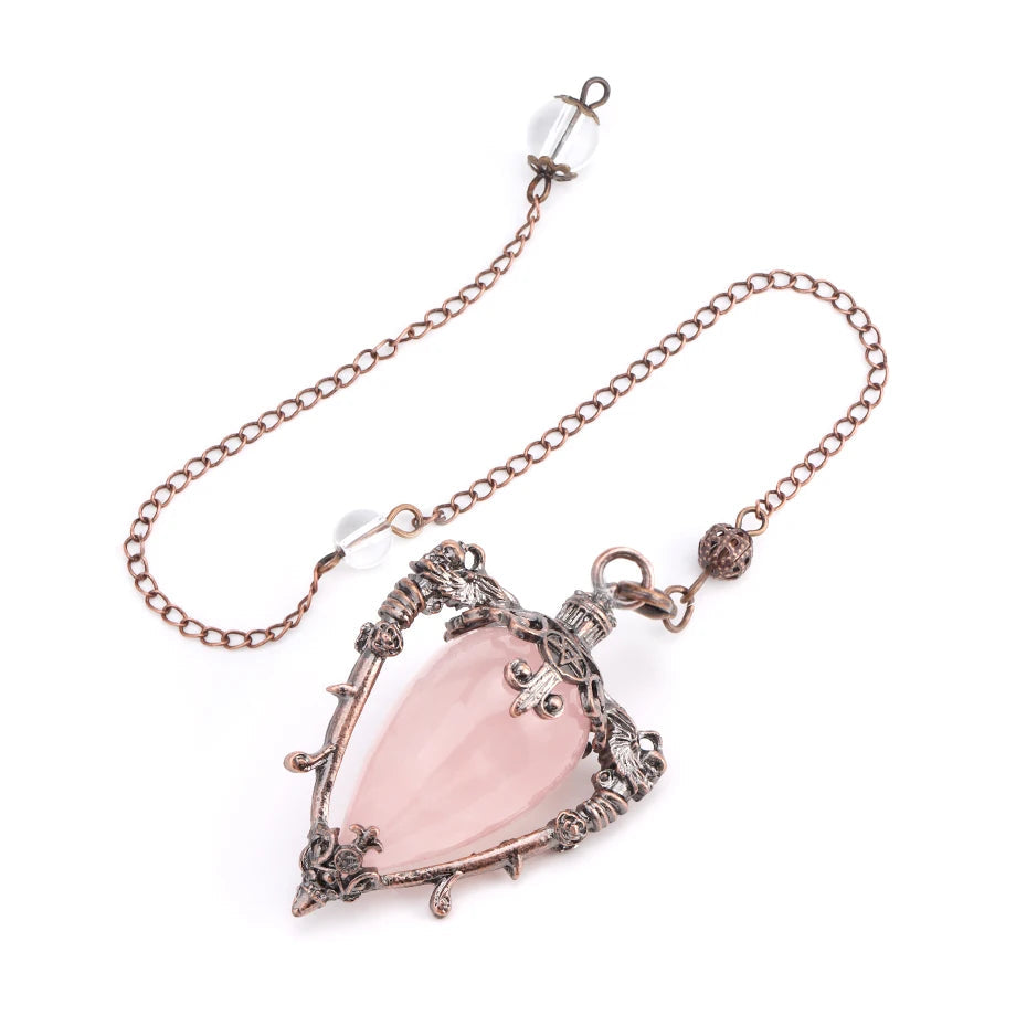 Necklace with a pink heart-shaped pendant on a white background