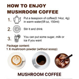 Instructions on how to enjoy mushroom coffee with images of different coffee types.