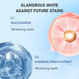 Teeth whitening product with niacinamide and chondrus crispus extract on a blue background