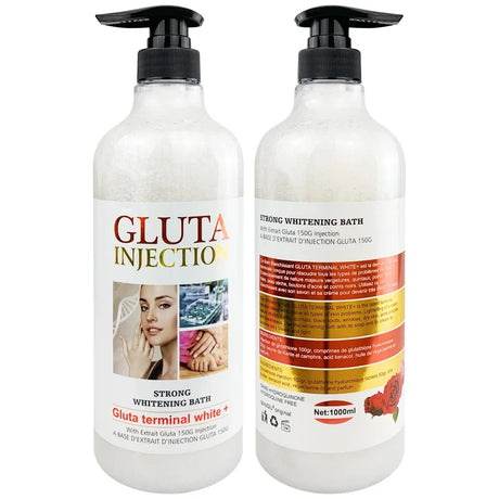 Two bottles of Gluta Injectio Strong Whitening Bath on a white background