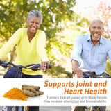 Two people riding bicycles outdoors with turmeric and black pepper on a white background.