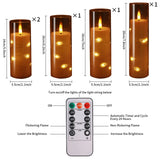 Set of LED candles with remote control and dimensions on a white background