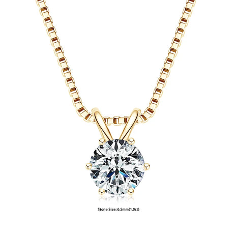 Gold necklace with a round diamond pendant on a white background