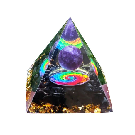 Triangular crystal with colorful interior design on a white background