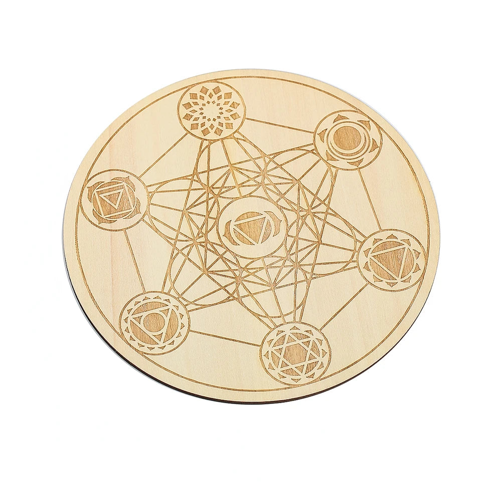 Wooden coaster with geometric design on a white background