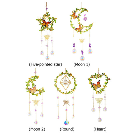 Set of four decorative hanging ornaments with different shapes and designs on a white background.