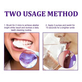 Two usage methods for a dental product with close-up shots of application and brushing.