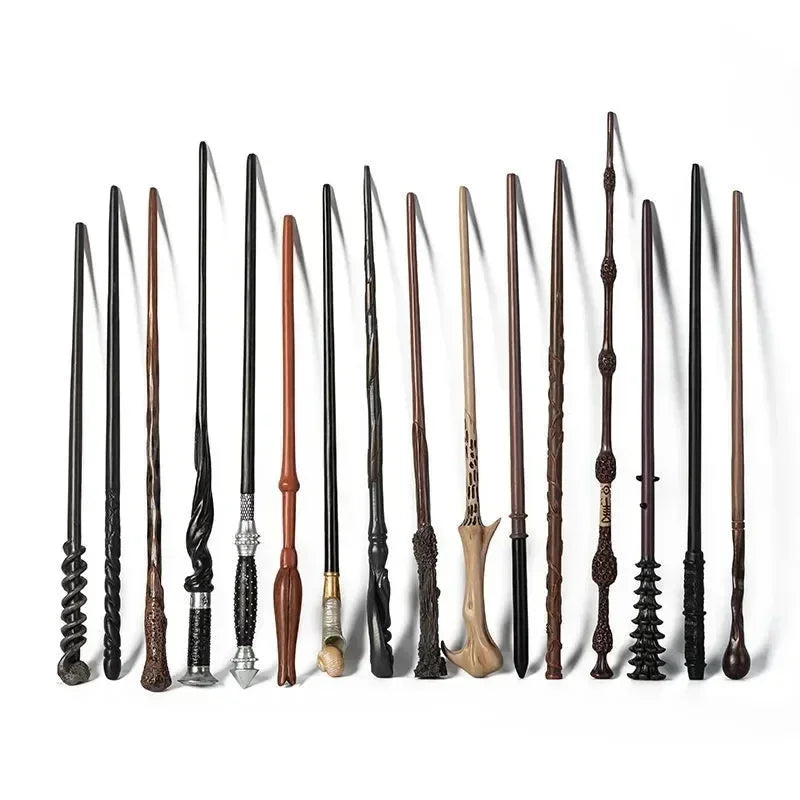 Collection of various wizarding wands on a white background