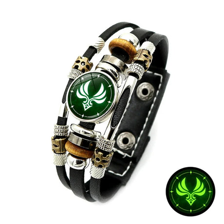 Glowing bracelet with green emblem on a white background