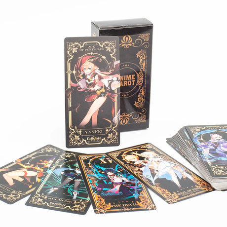 Anime tarot cards with character illustrations on a white background