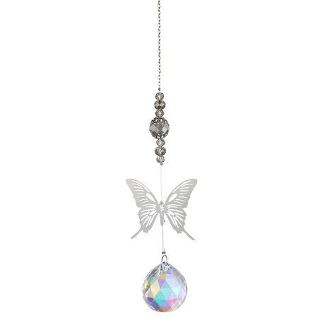 Butterfly-shaped crystal hanging ornament on a white background