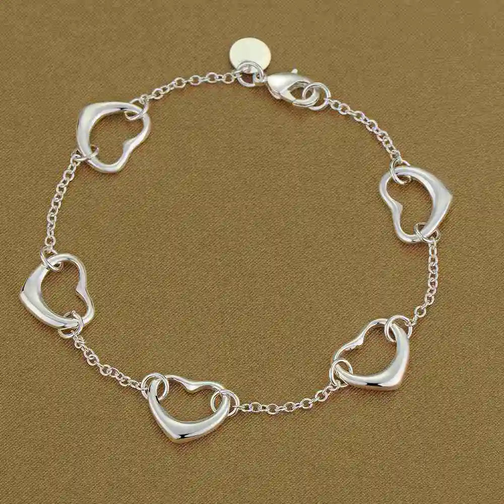 925 Sterling Silver Heart Chain Bracelet