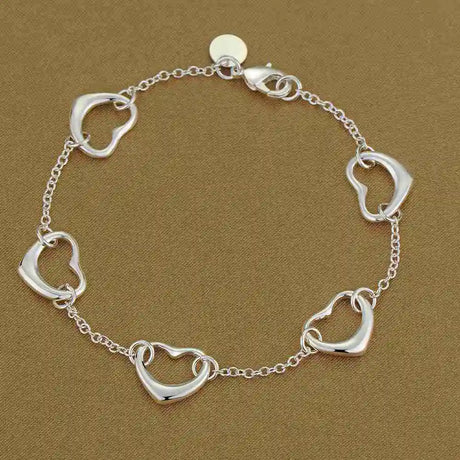 Pulsera de cadena con forma de corazón de plata de ley 925