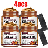 Four jars of eelhoe 100% Unrefined Batana Oil with a black applicator on a white background.