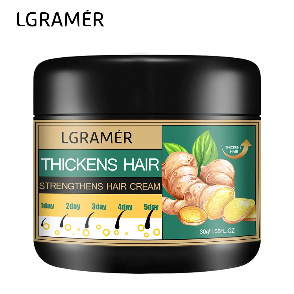 LGRAMÓR hair thickening and strengthening cream jar with ginger illustration on a white background