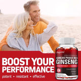 Couple on a beach with a bottle of Korean Panax Red Ginseng and text promoting its benefits.