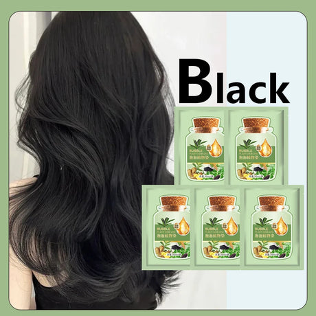 Black hair extensions with packaging labeled 'Black' on a white background