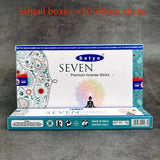 Satya Seven Premium Incense Sticks packaging on a gray background