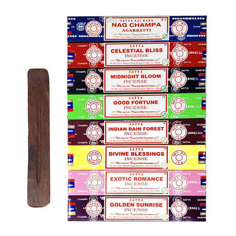Satya Gift Set - Assorted Pack of 8 with Incense Burner - 15 Grams
