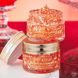 Two jars of KUGE cream with a red and gold design on a blurred background
