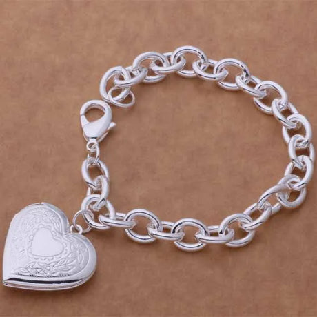 Pulsera de cadena con forma de corazón de plata de ley 925