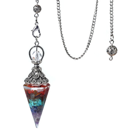 Necklace with a multicolored pendant on a white background