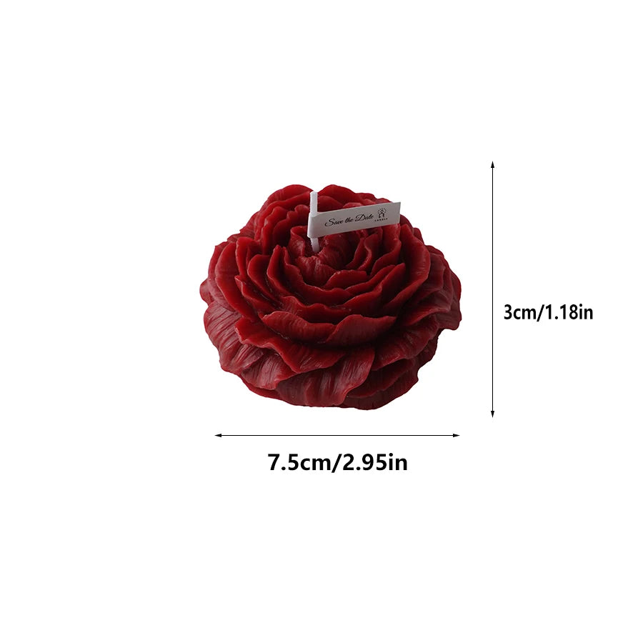 Red rose-shaped candle with dimensions on a white background