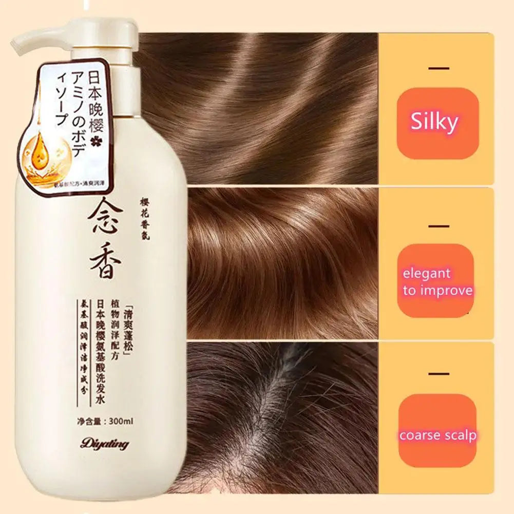 Hair care product with brown hair images and text on a beige background
