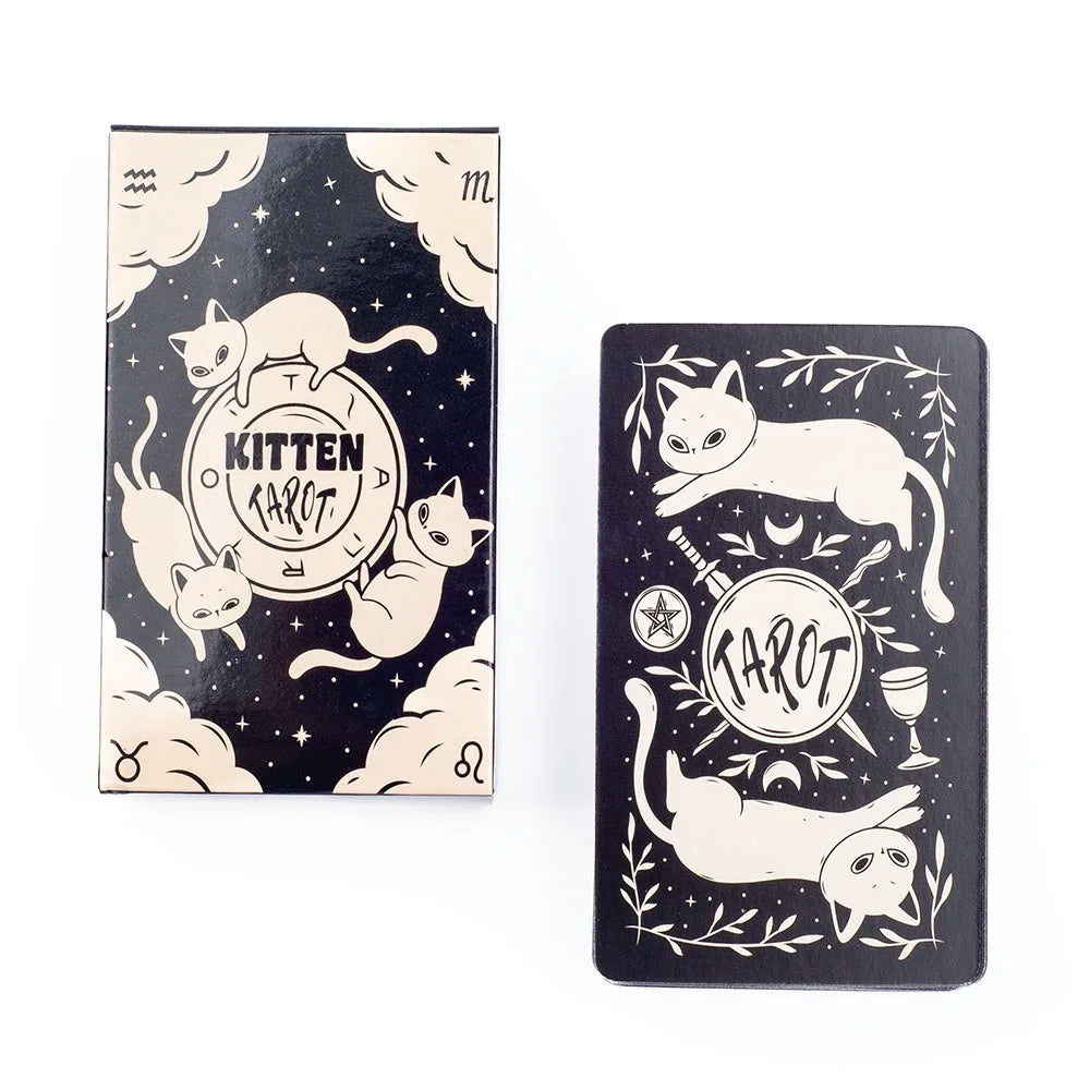 Two tarot cards with cat illustrations and 'Kitten Tarot' branding on a white background.