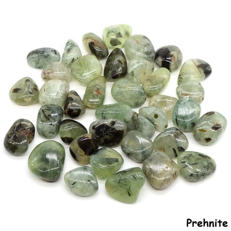 Collection of prehnite stones on a white background