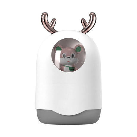 White and gray electronic device with a cartoon deer face on a white background