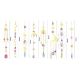 Set of decorative hanging items with measurements on a white background