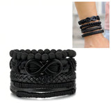 Black bracelet with infinity symbol on a white background